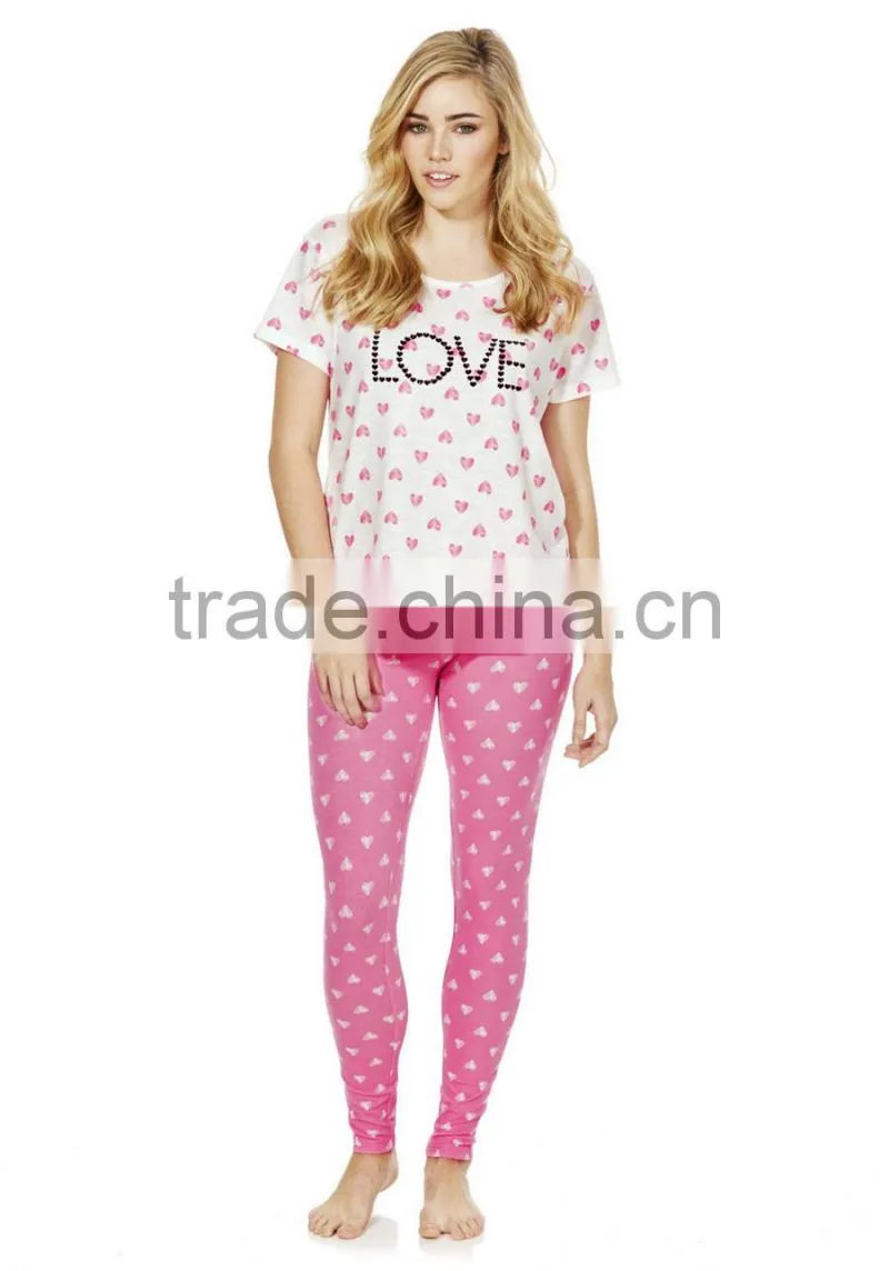 Cute heart print short sleeves minion pajamas set