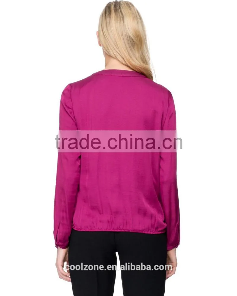 Daily fit long sleeve wrap-style lady blouse for middle aged women