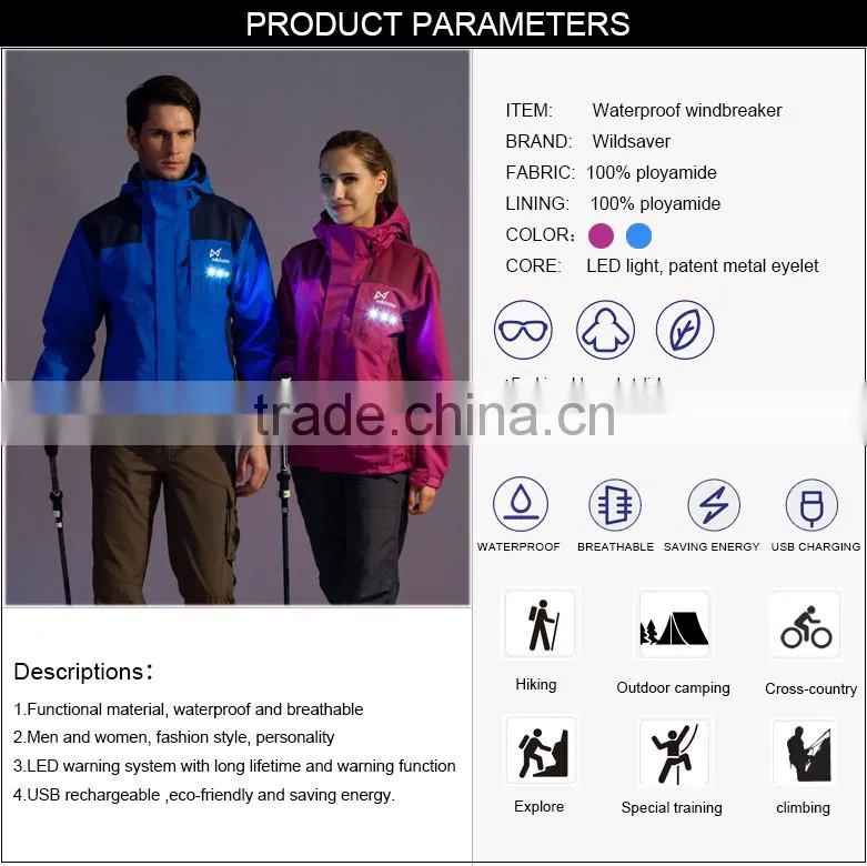 Winter fashion waterproof hiking jacket brand windbreaker
