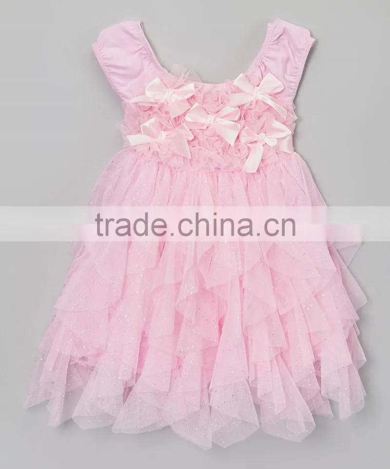 New Summer Pink Girl Dress With Bow Sparkle Fancy Sleeveless Dress For Child Cute Kids Clothes G-NP-GD905-282