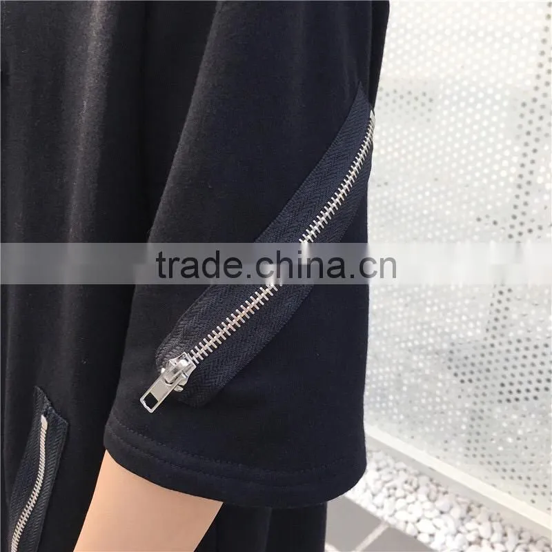 2017 new style women Zip up cotton t shirts with wholesale price