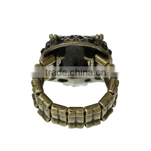 Antique Bronze Black Acrylic Owl Stand Branch Halloween Elastic Stretch Rings 19.1mm(US 9)