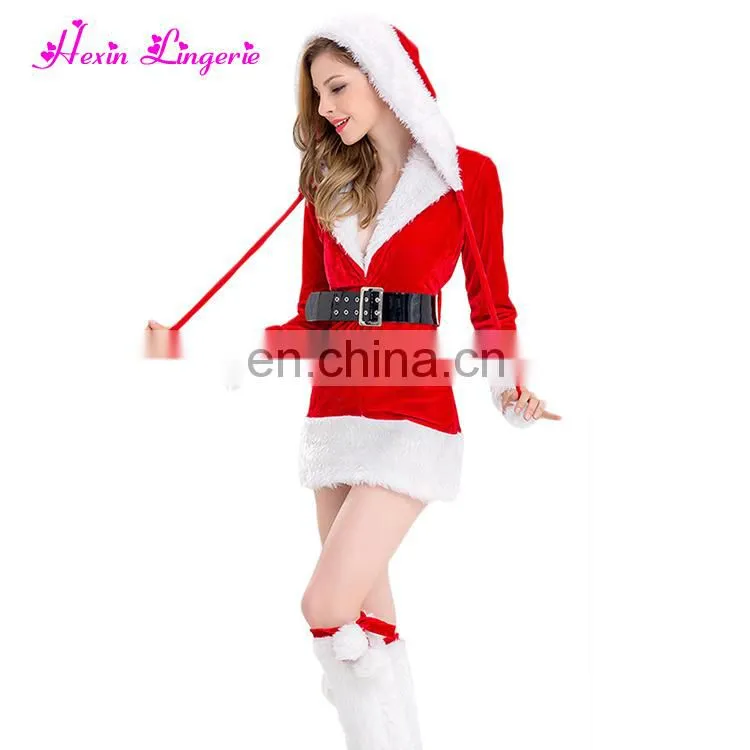 Best Sale Velvet Flirty Santa Claus Contain Waist Sock Shoes Christmas Dress