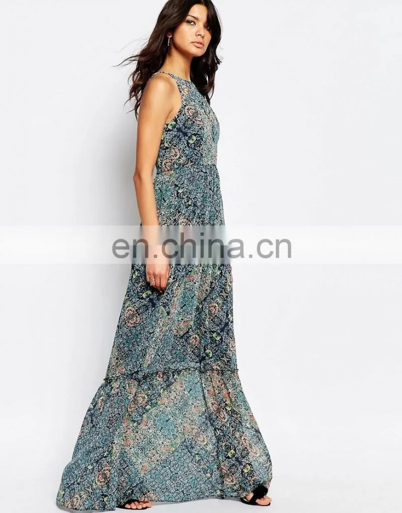 2016 Summer Europe printed loose sleeveless laides fancy long maxi dress