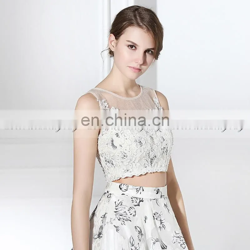 Custom Made Two Piece Prom Dress Floral Prom Dresses LX364