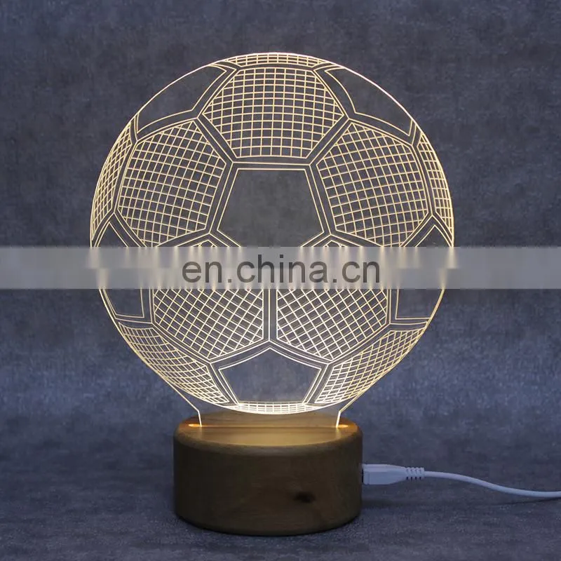 Wholesale wooden base customized acrylic pattern 3D night light led lamp for home