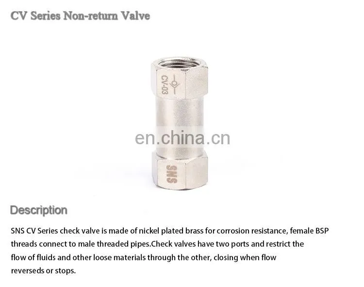 SNS CV Series One Way Nickel-Plated Brass Check Valve Non Return Valve