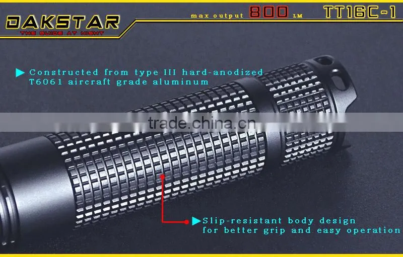 DAKSTAR TT16C-1 CREE XML T6 LED 800LM 18650 Aluminum Rechargeable Camping Police Emergency LED Flashlight