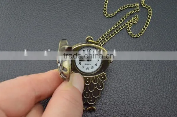 Cheap vintage OWL copper pocket watch with long necklace chain