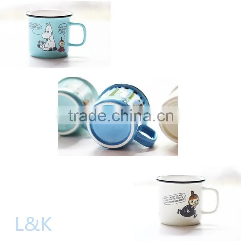 hand printing enamel effect ceramic promotional mug/logo printing enamel mug