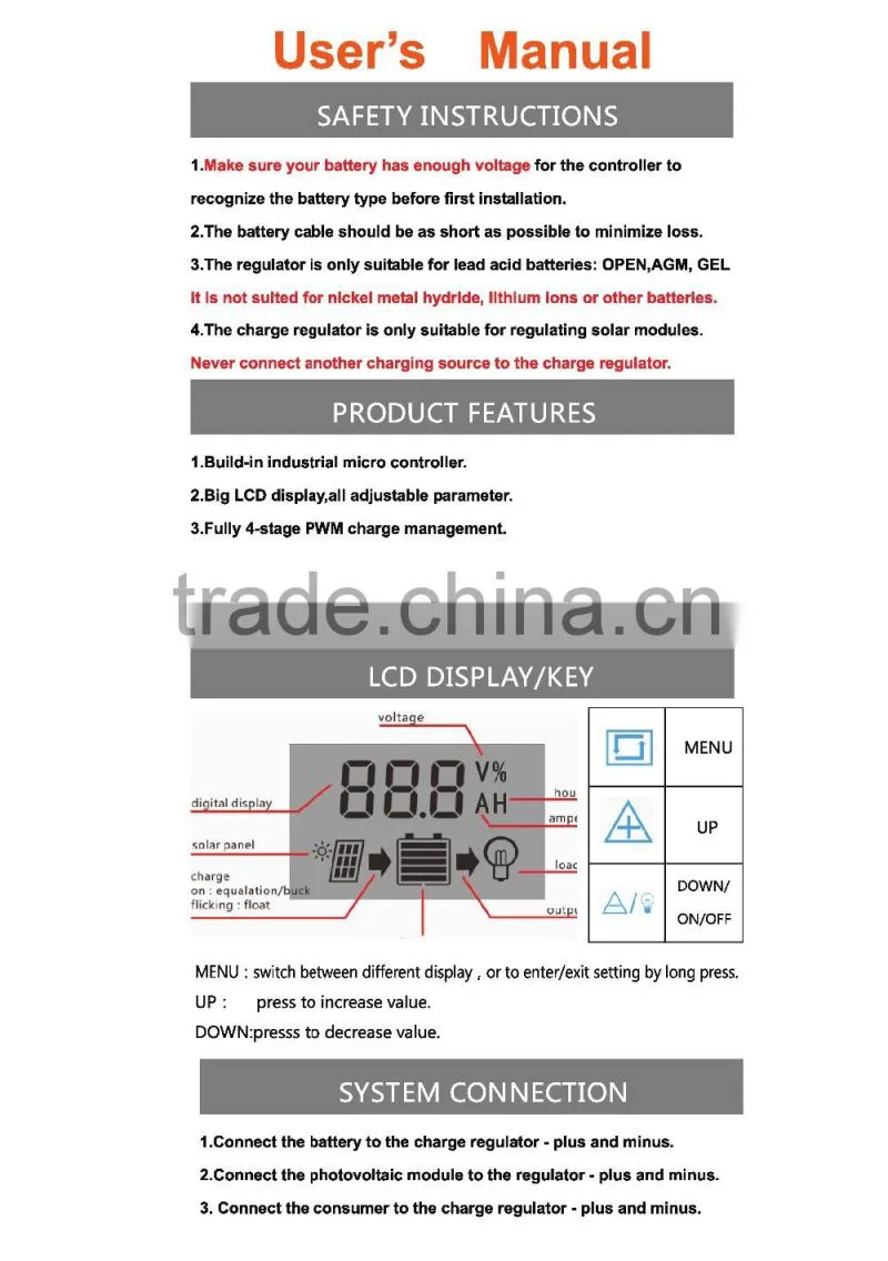 Hot sale mppt solar charge controller 40a 50a 60a 80a For Solar Panel with big LCD