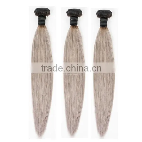 New Arrival brazilian straight 3pcs/lot ombre silver grey hair weaving 1b/gray two tone Brazilian Virgin human hair extensions