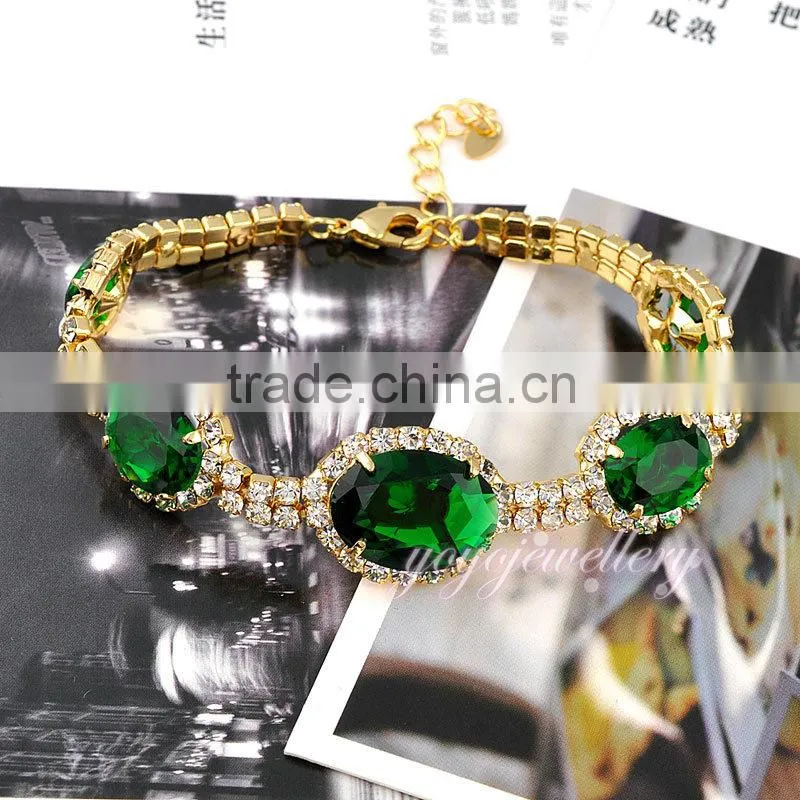 Green stone cheap ladies hand glass bracelet design with diamonds