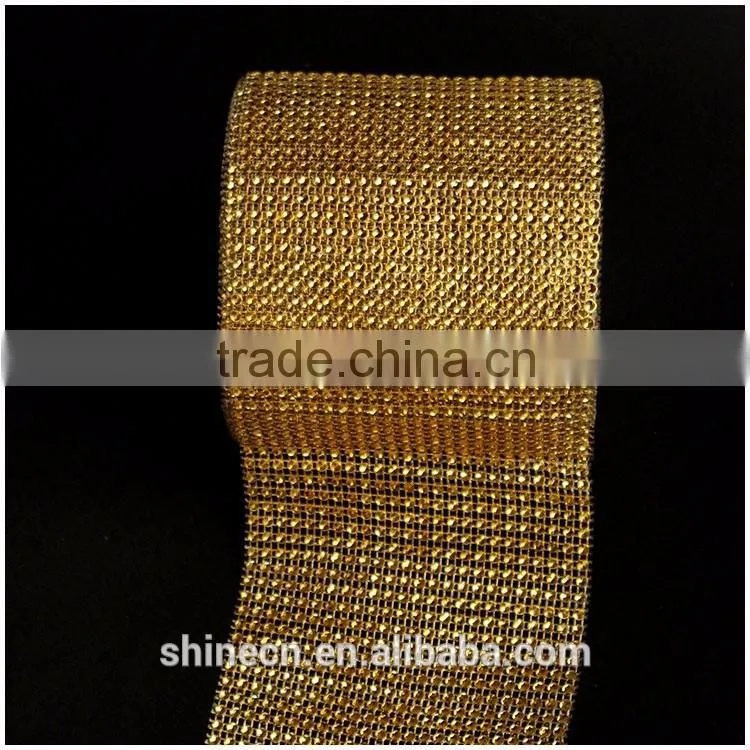 Wholesale 24 raws 3mm acryl gold base hot fix rhinestone mesh/net/sheet, rhinestone mesh trimming