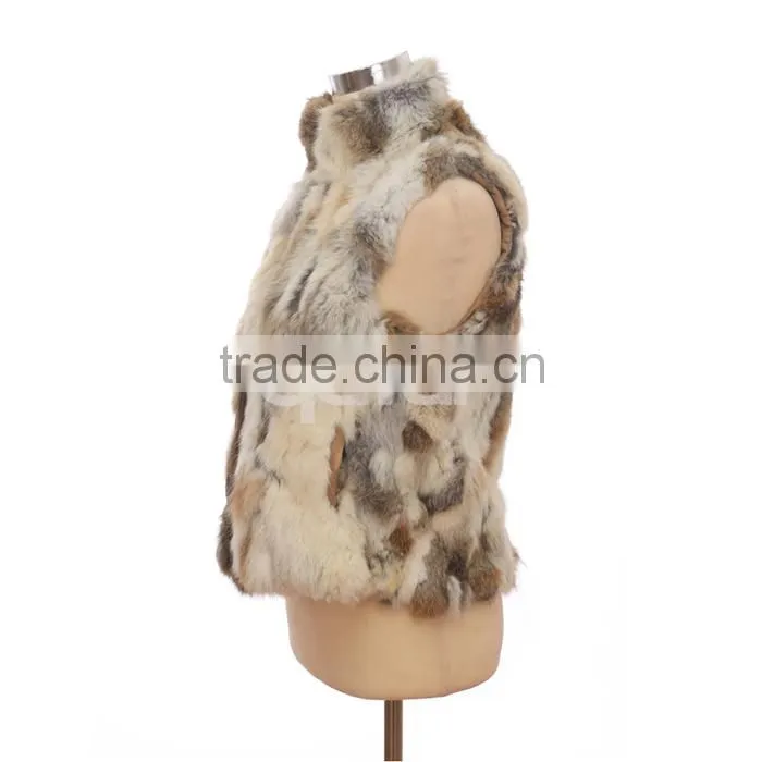 QD30406 Hot Sale Women Real Rabbit Fur Short Vest with Stand Collar