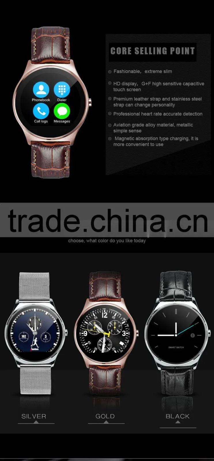Time US03 extreme slim bluetooth 3.0 long standby time heartrate test smart watch