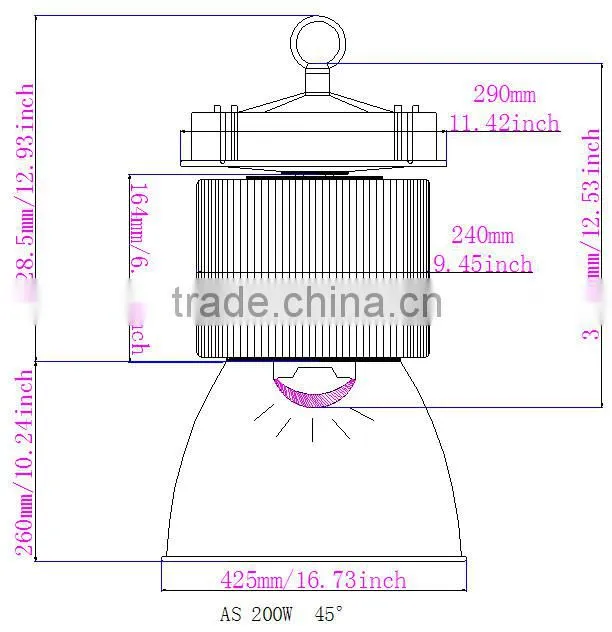 led high bay light housing heat sink 200W indoor light