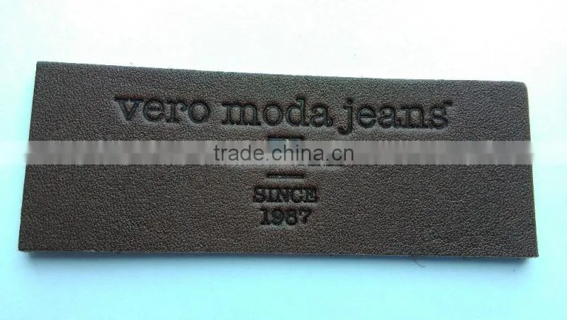 Custom debossed brown real leather flag patches