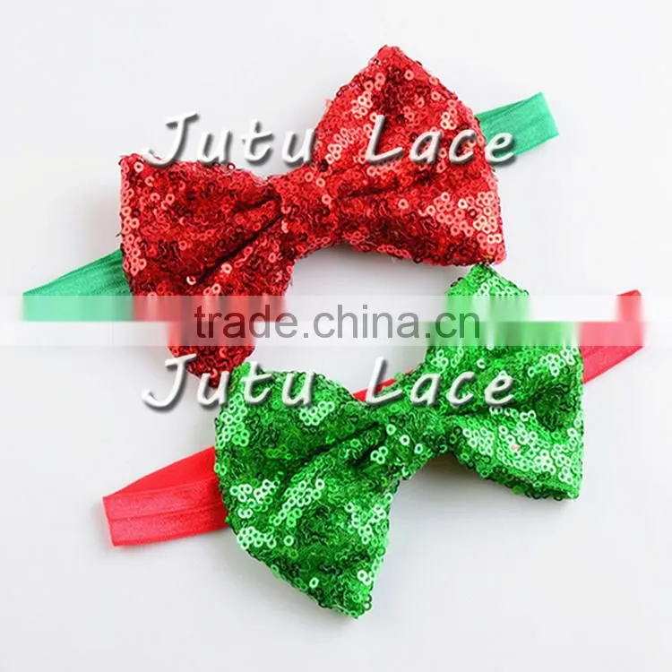 Hot selling big sparkle sequin fabric hair bowknots headband accessory,bow for clothes/clips/head wraps