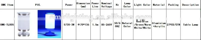 Acrylic led table lamp 3w night light