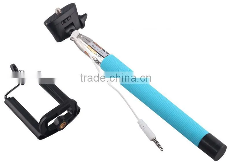 Extendable Handheld selfie stick with cable Wired Remote Shutter Selfie Stick Telescopic Holder Different color for choice