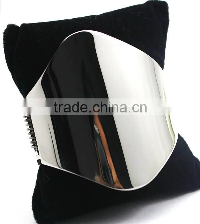 Stainless Steel Asymmetric Wide Plain Metal Bangle Silver Jewelry