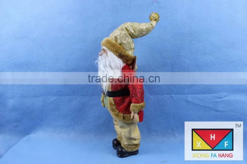 Luxurious Standing Santa Claus Christmas Figure in Red Holly Berry Coat with Corduroy Pants