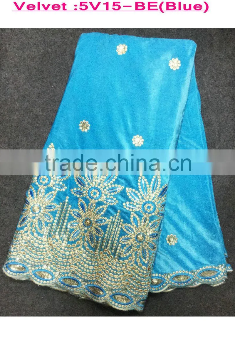 2015 popular style African velvet lace with sequins for girl dresses