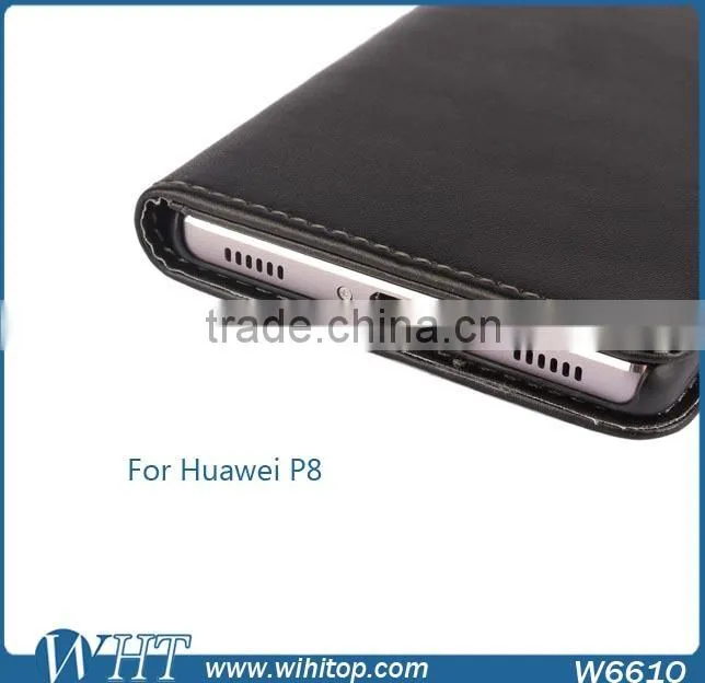 High Grade Folio Style PU Leather Flip Back Cover Wallet Case for Huawei P8