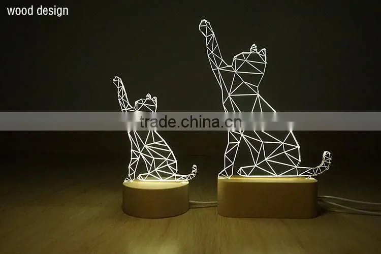 Fortune Cat 3D Led Light with Solid Wood Base