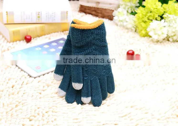 Crossbanding Woolen Yarn Touch Screen Gloves With Conductive Fiber Fingertips For Christmas 2015