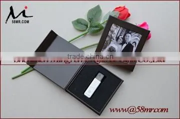 Empty USB Gift Storage Packaging Box Linen Leather Paper with Photo Frame