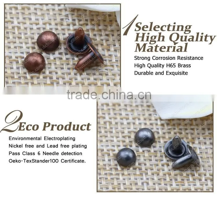 Plating washable mushroom shape copper rivet for leather