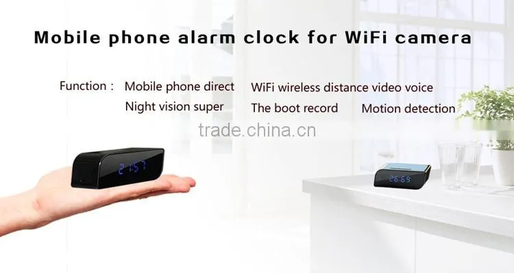 Night Vision 720P HD WIFI CLOCK Wifi Clock Mobile Phone Alarm Clock P2P Wifi Pinhole Hidden Alarm Clock Camera