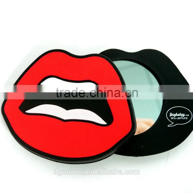 Sexy lips silica gel mirror, compact mirror wedding favors, cosmetic pocket mirror & smart mirror, promotional gift