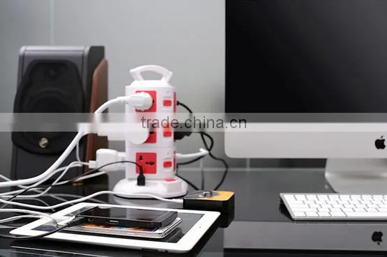 Tower Protected extension socket with Main Switch Indicator and Surge indicators, power converter, Electric Socket