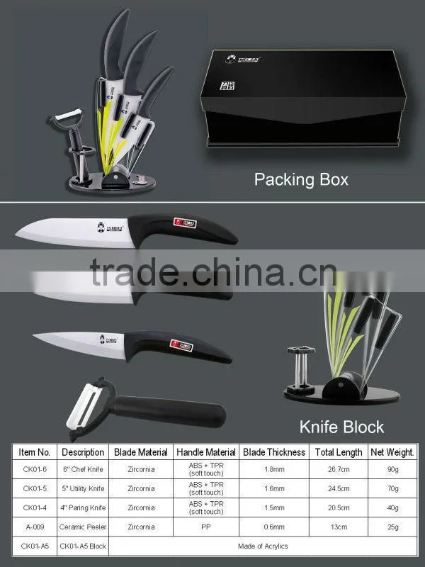 Black TPR handle 5 piece ceramic knife set
