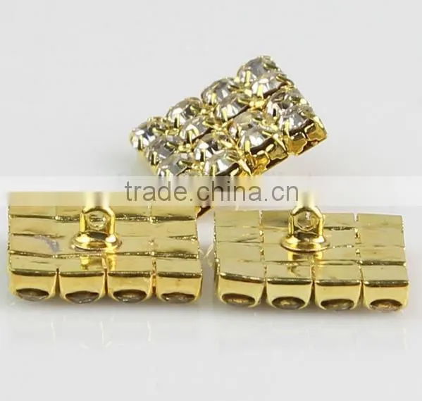 Fashional Shank Golden Quadrate Rhinestone Buttons for apparel RNK004