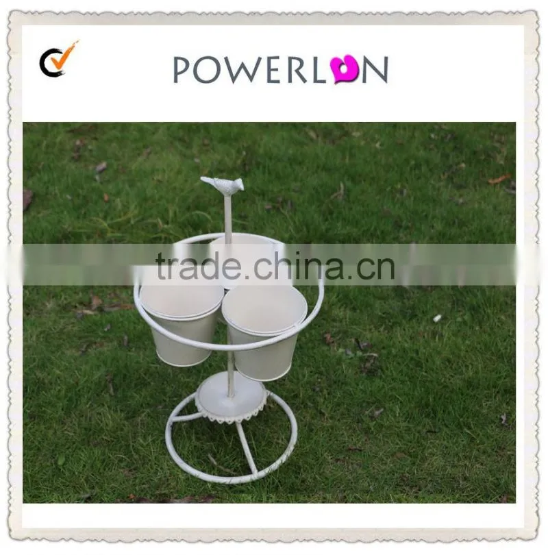 Set of 3 White Design metal Planter Pots /Flower planter pot