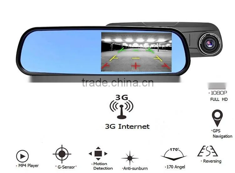 3G Wiring free Wifi Wireless No Interference WIFI 5.0 Inch Smart 1080P GPS Android 4.4 3G Rearview Mirror Bluetooth Car DVR