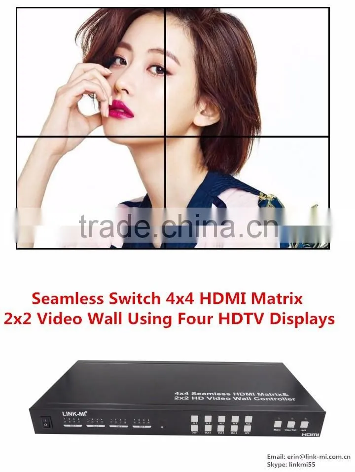 LINK-MI LM-TVM44 2x2Video Wall Controller &4in4out hdmi Matrix 4x4 Seamless switch HDMI splitter3D with RS232 and IP control