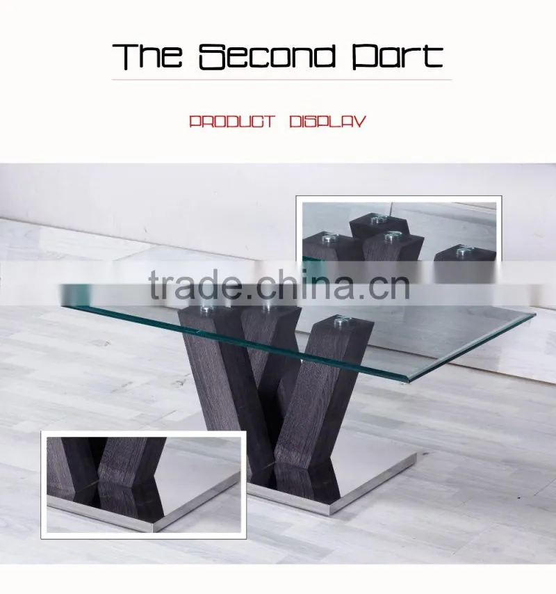 Rectangle glass top wood frame centre table