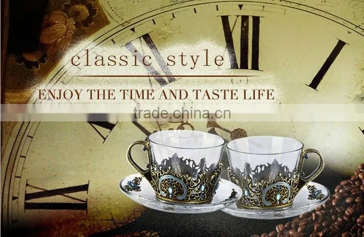 RORO Classic Pattern enamel pewter crystal glass coffee cup set