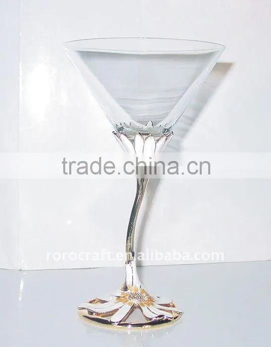pewter base and stem with enamel color crystal wine glass