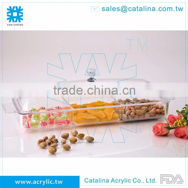 Clear Acrylic 3 compartment Candy Food Tray