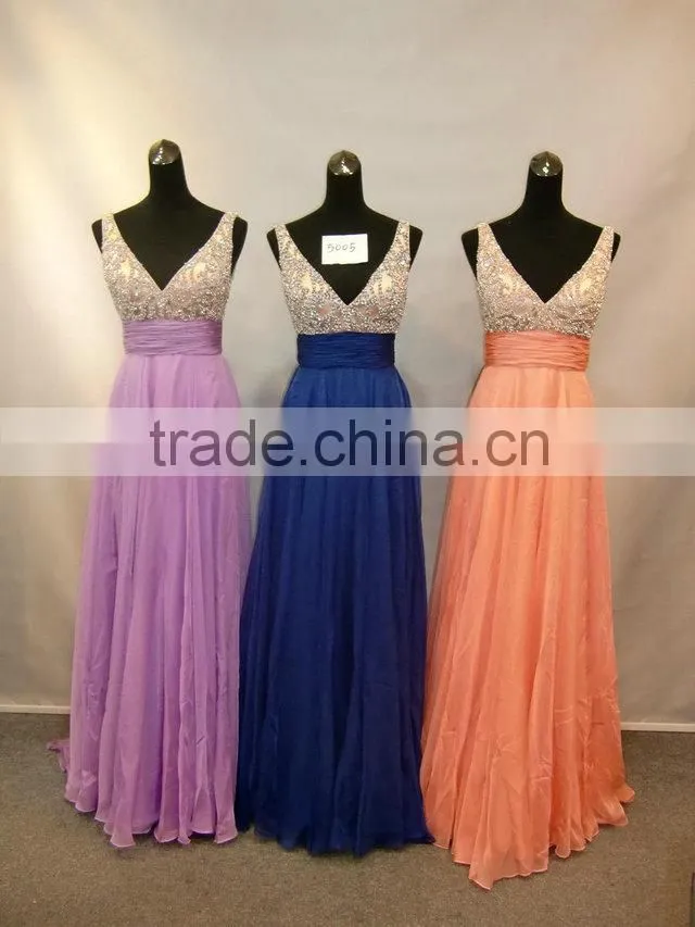 2014 Latest design sexy shoulder v- neck prom dress