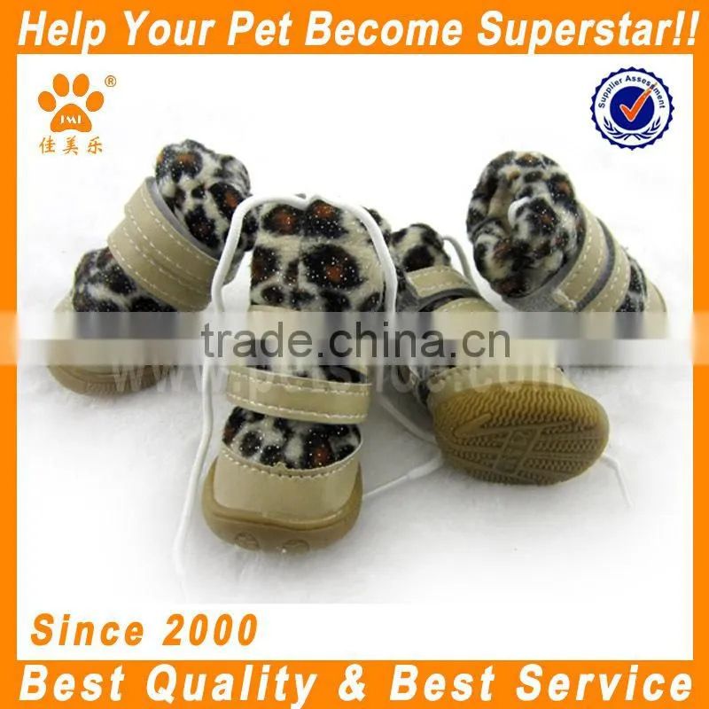 JML good quality custom fleece protective rubber winter pet dog shoes with warm fur durable snow boots