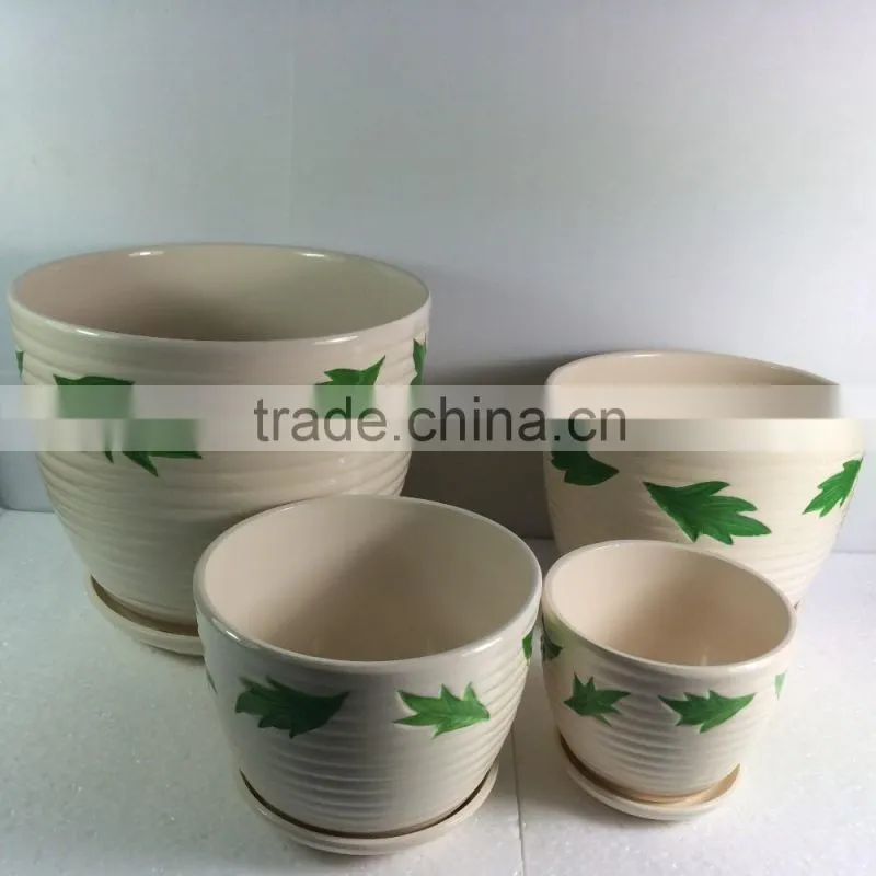 4 piece High quality small ceramic pots with different pattern ceramic plant pot pottery