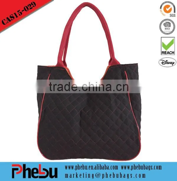 Custom checp black printed canvas tote shopping bag(CAS15-040)