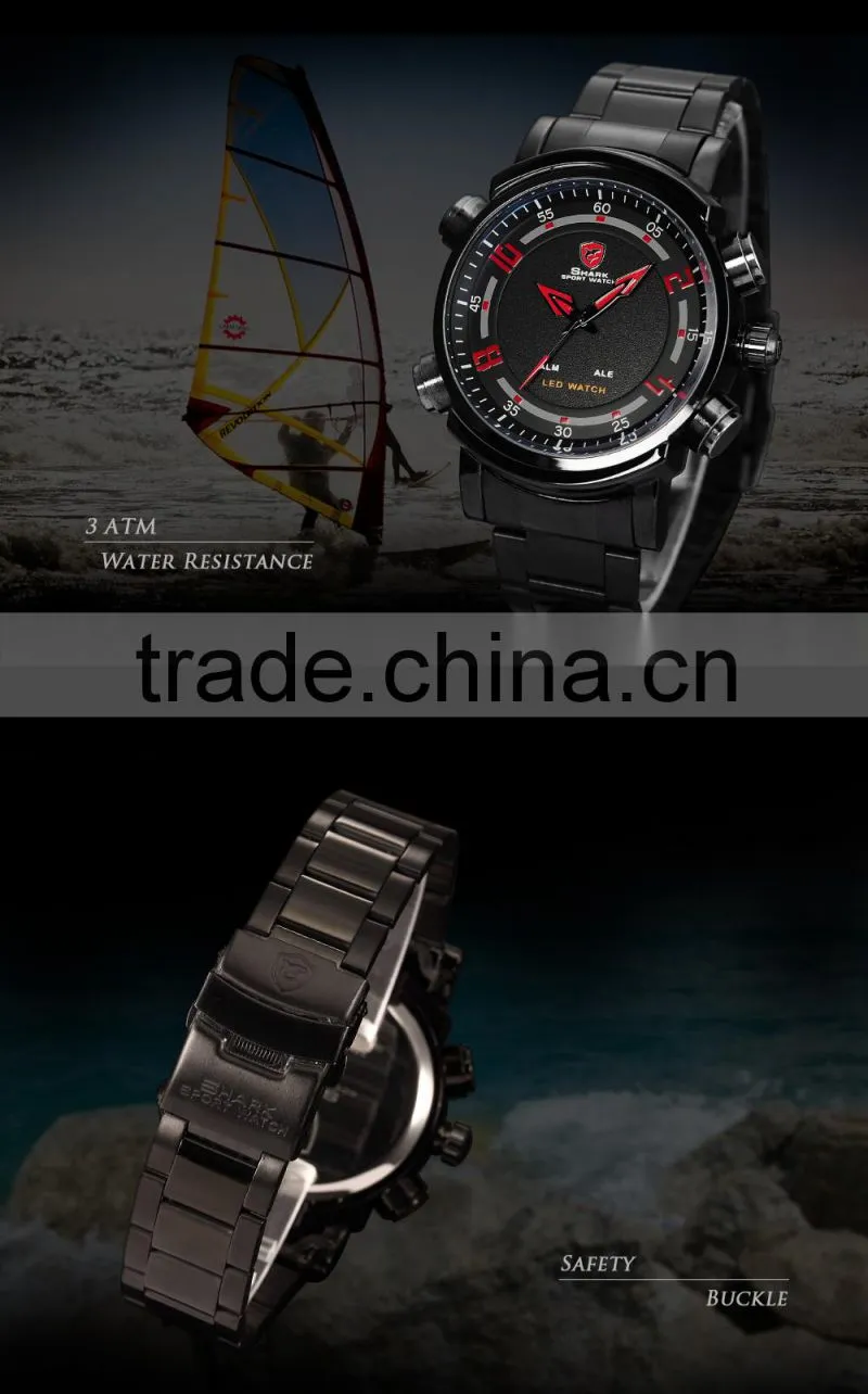 SHARK Sport Men Multiple Function Japan Movement Large Dial LED Display Digital Wrist Watches